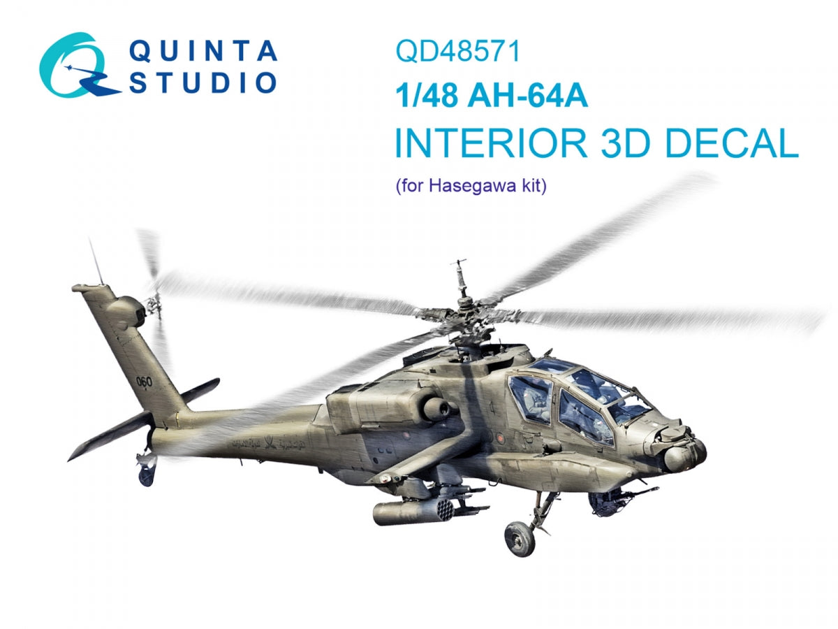 Quinta Studio QD48571 AH-64A 3D-Printed &amp; colored Interior on decal paper (Hasegawa) 1/48