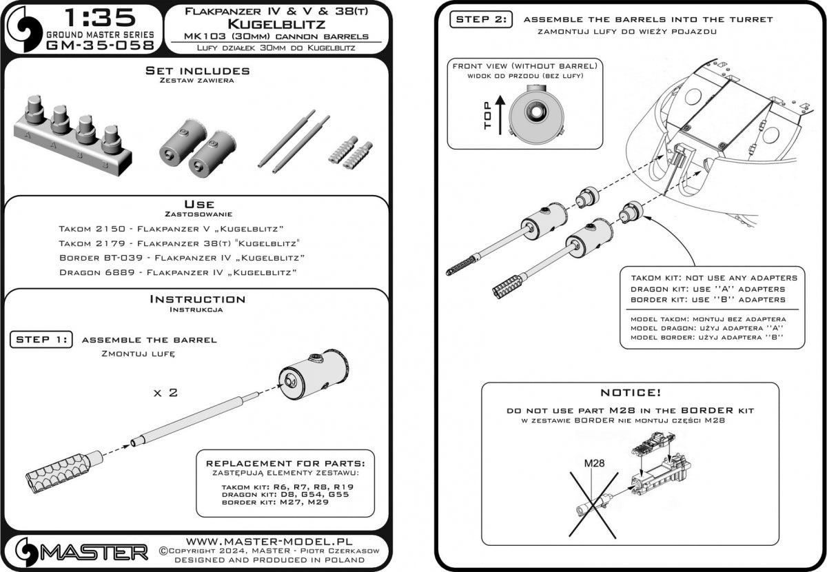 Master GM-35-058 Flakpanzer IV &amp;amp; V &amp;amp; 38(t) Kugelblitz - MK103 (30mm) gun barrels with resin mounts (for Dragon, Takom, Border models) 1/35 – image 7