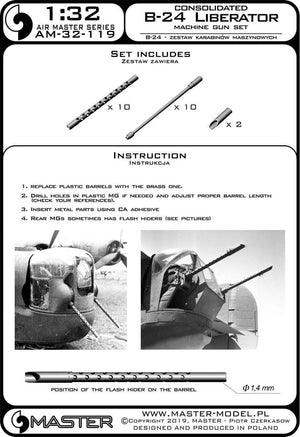 Master AM-32-119 B-24 Liberator - Browning M2 aircraft MG set .50 caliber (12.7mm) with flash hiders (10 pcs.) (for Hobby Boss model) 1/32 – image 5