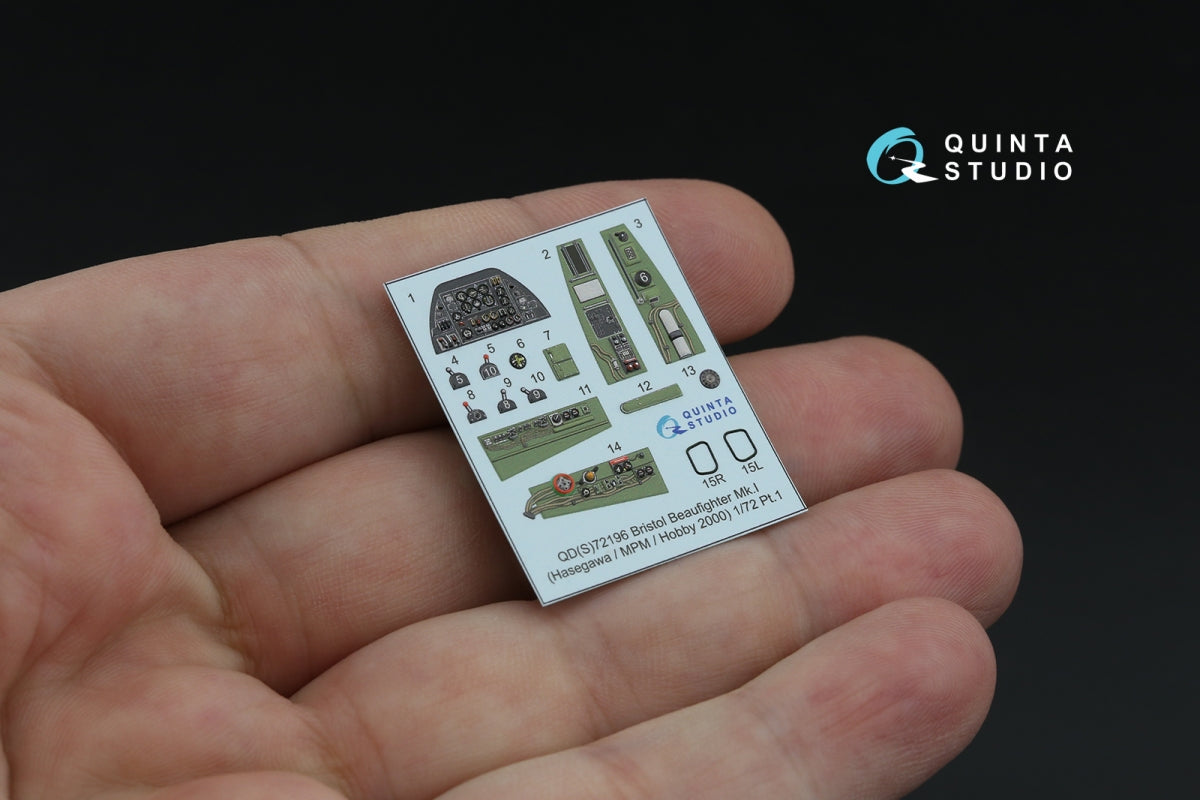 Quinta Studio QDS-72196 Bristol Beaufighter Mk.I 3D-Printed &amp;amp; colored Interior on decal paper (Hasegawa/MPM/Hobby2000) (small version) 1/72 – obrázek 3