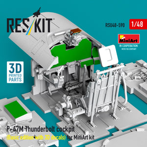 RESKIT RSU48-0590 P-47M Thunderbolt cockpit (Basic edition with 3D decals) for MiniArt kit (3D Printed) 1/48