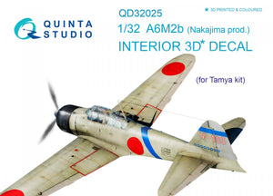 Quinta Studio QD32025 A6M2b (Nakajima prod.) 3D-Printed &amp;amp; colored Interior on decal paper (for Tamiya kit) 1/32