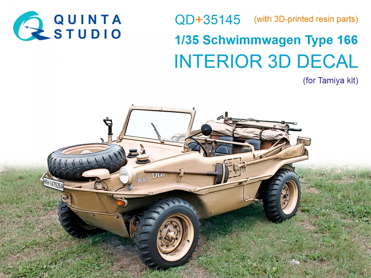 Quinta Studio QD+35145 Schwimmwagen Type 166 3D-Printed &amp;amp; colored Interior on decal paper (Tamiya) (with 3D-printed resin parts) 1/35
