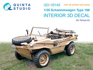 Quinta Studio QD+35145 Schwimmwagen Type 166 3D-Printed &amp;amp; colored Interior on decal paper (Tamiya) (with 3D-printed resin parts) 1/35