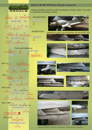 ModelMaker Decals D48020 MiG-21PFM/M/MF/bis/UM Polish stencils 1/48 – imagen 9