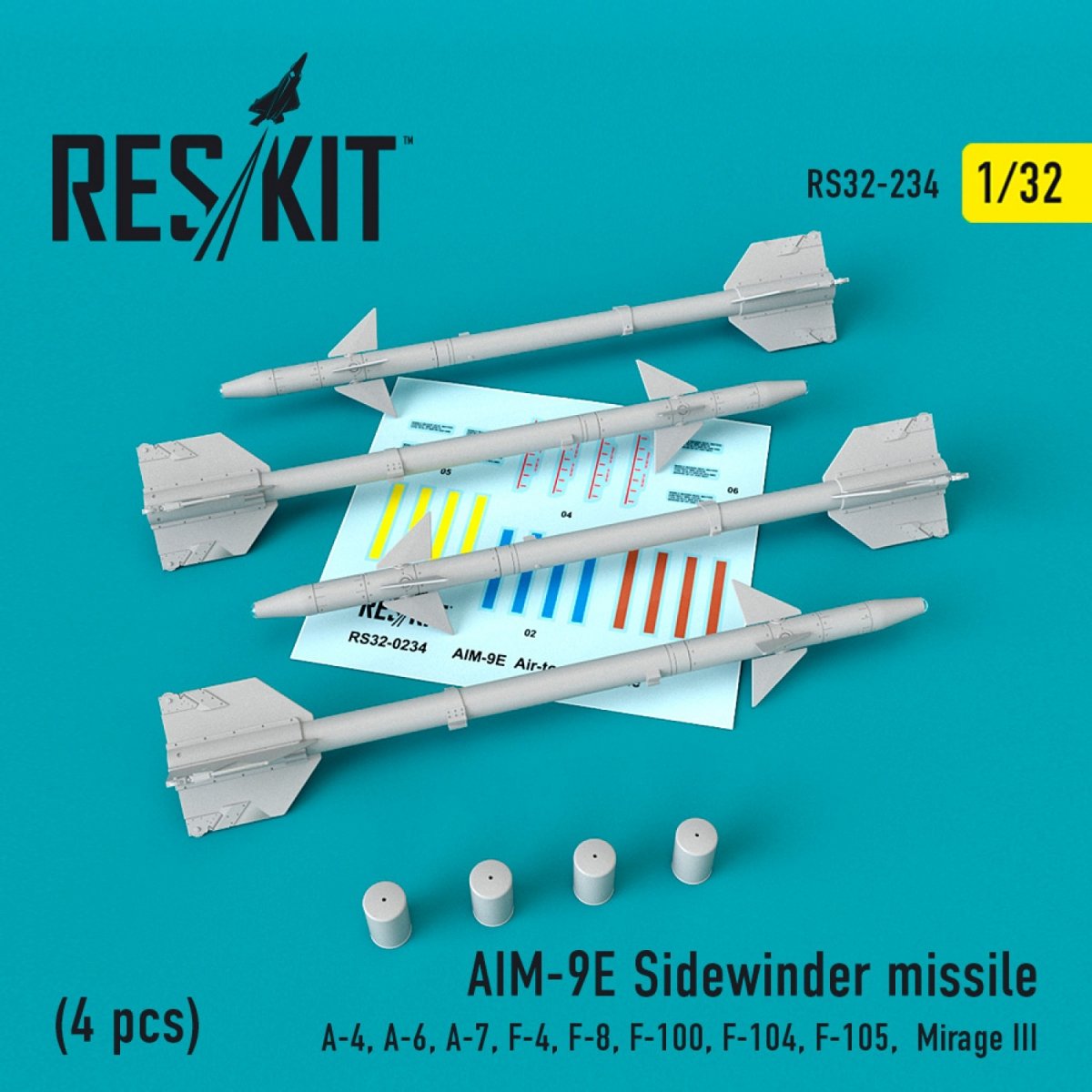 RESKIT RS32-0234 AIM-9E SIDEWINDER MISSILES (4PCS) 1/32