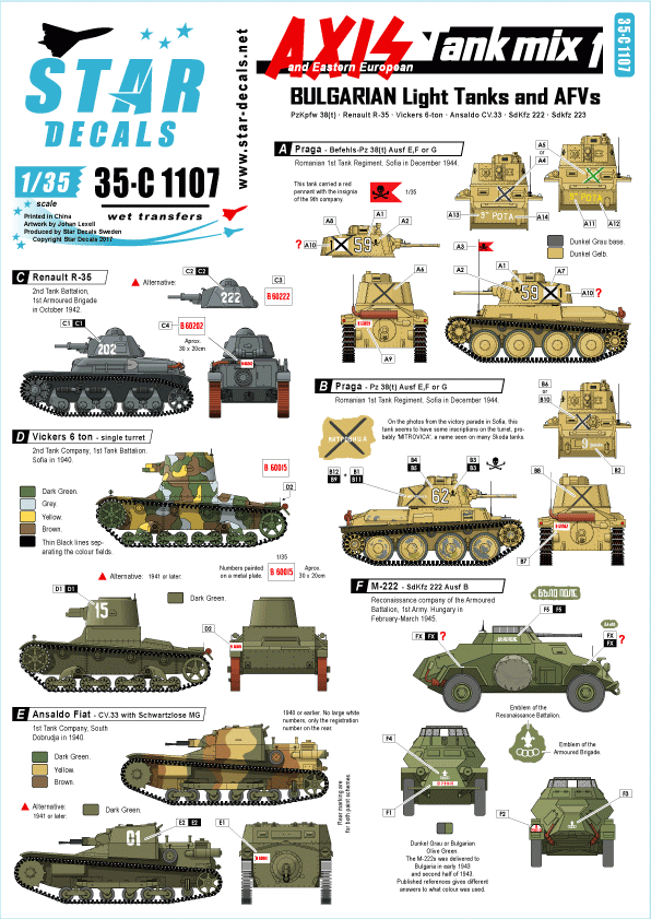 Star Decals 35-C1107 Axis &amp;amp; Eastern European Tank Mix 1 1/35