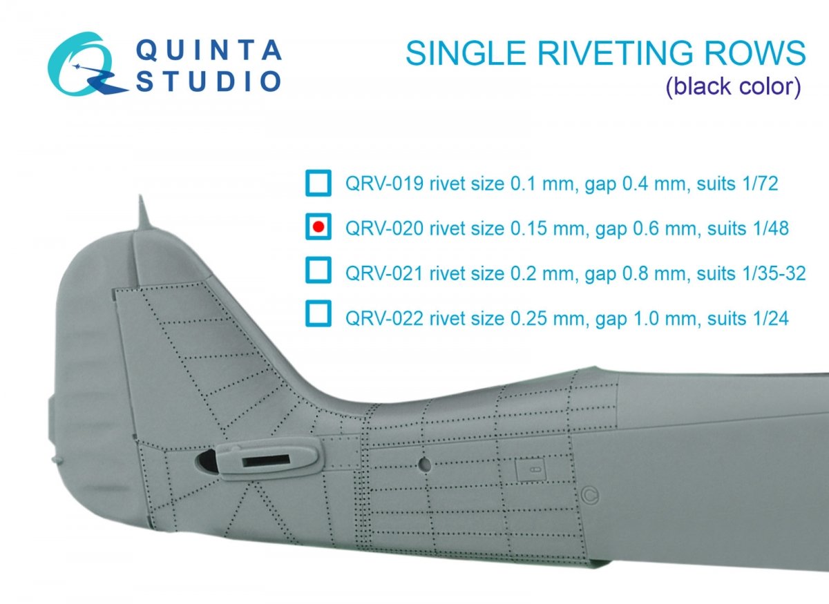 Quinta Studio QRV-021 Single riveting rows (rivet size 0.20 mm, gap 0.8 mm, suits 1/32 scale), Black color, total length 5.8 m/19 ft