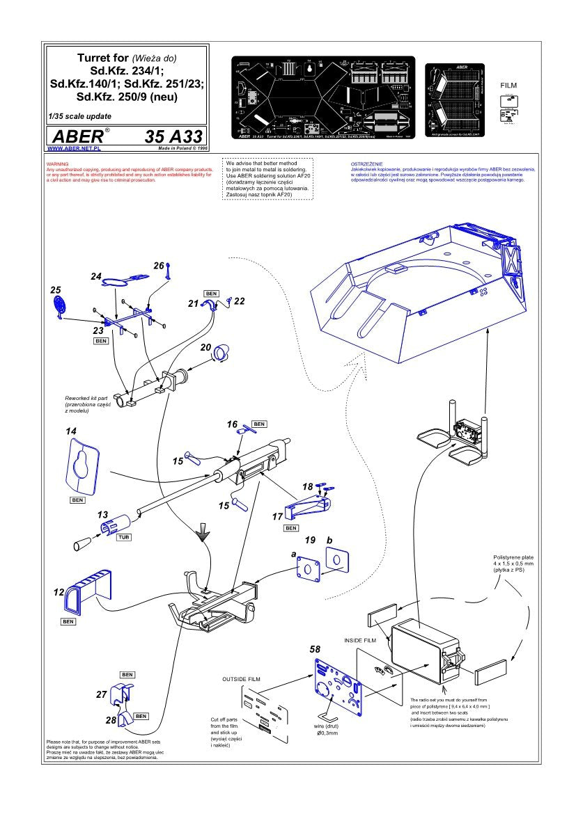 Aber 35A033 Turret for Kfz.234/1, 140/1, 251/23, 250/9 (1/35) – Bild 4