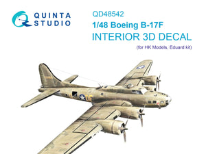Quinta Studio QD48542 Boeing B-17F 3D-Printed &amp;amp; colored Interior on decal paper (HK models, Eduard) 1/48