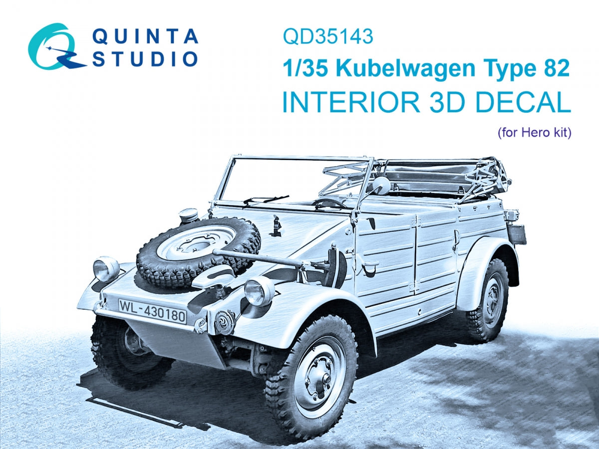 Quinta Studio QD35143 Kubelwagen Type 82 3D-Printed &amp;amp; colored Interior on decal paper (Hero) 1/35
