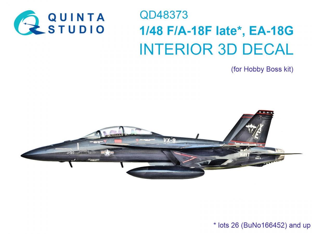 Quinta Studio QD48373 F/A-18F late / EA-18G 3D-Printed &amp; colored Interior on decal paper (Hobby Boss) 1/48