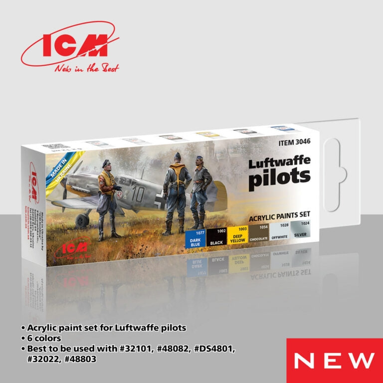 ICM 3046 Acrylic paints set for Luftwaffe pilots 12 ml x 6