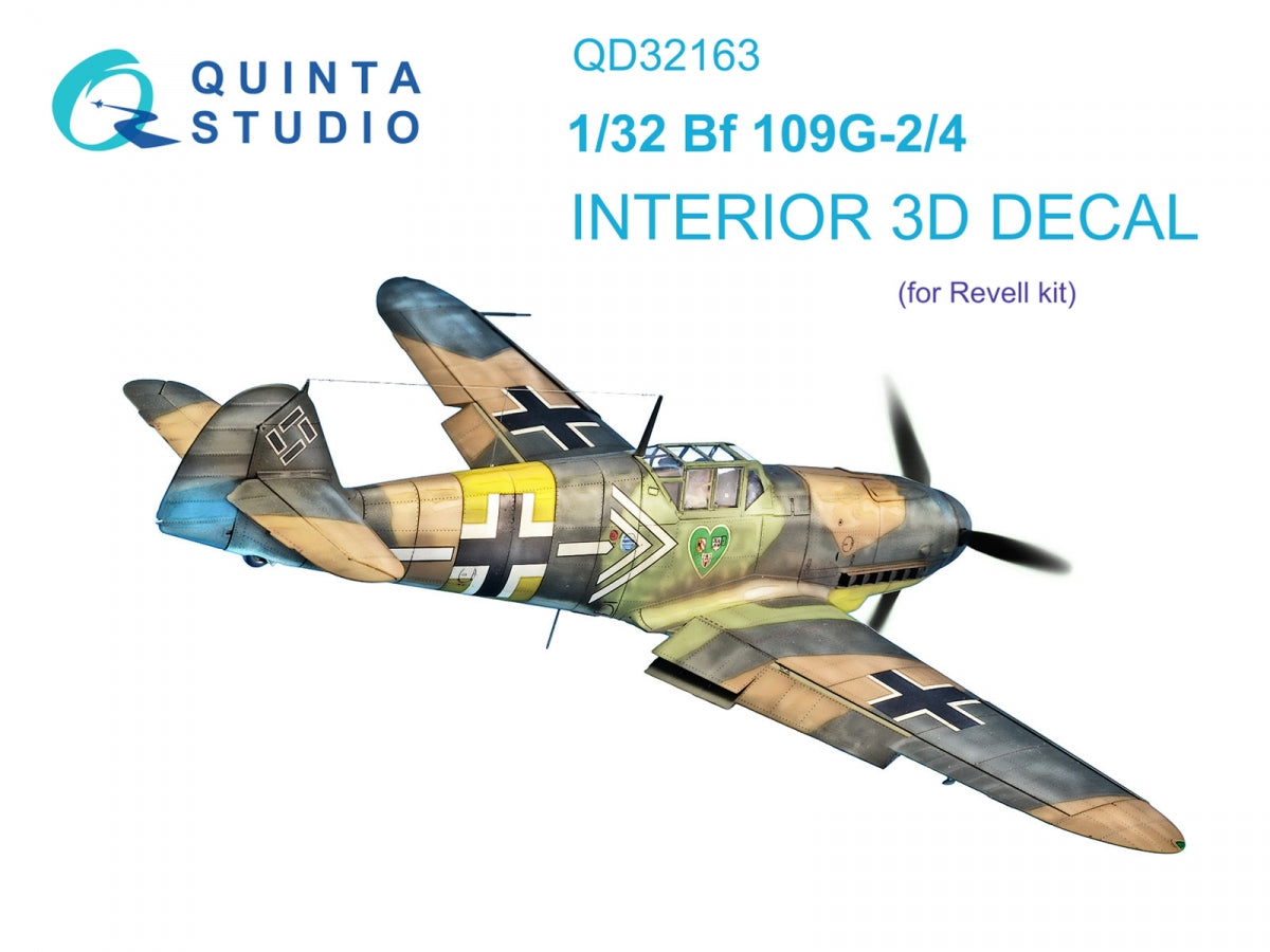 Quinta Studio QD32163 Bf 109G-2/4 3D-Printed &amp;amp; colored Interior on decal paper (Revell) 1/32