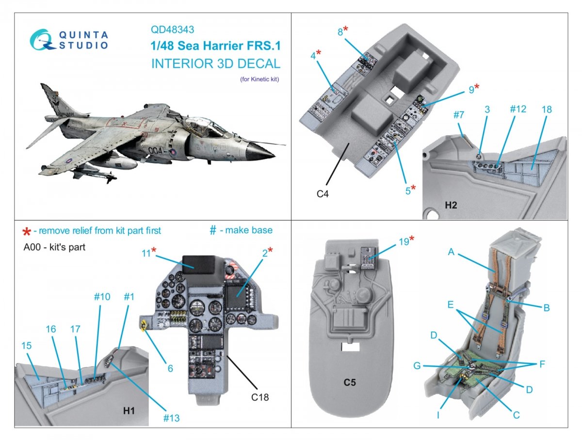 Quinta Studio QD48343 Sea Harrier FRS.1 3D-Printed &amp;amp; colored Interior on decal paper (Kinetic) 1/48 – Bild 8