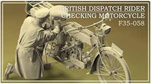 Copper State Models F35-058 Motocycliste de liaison britannique vérifiant sa moto (moto non incluse) 1/35