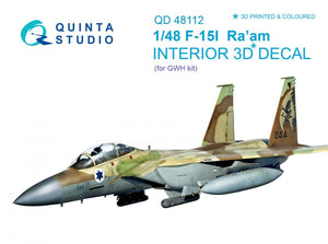 Quinta Studio QD48112 F-15I 3D-Printed &amp;amp; colored Interior on decal paper (for GWH kit) 1/48