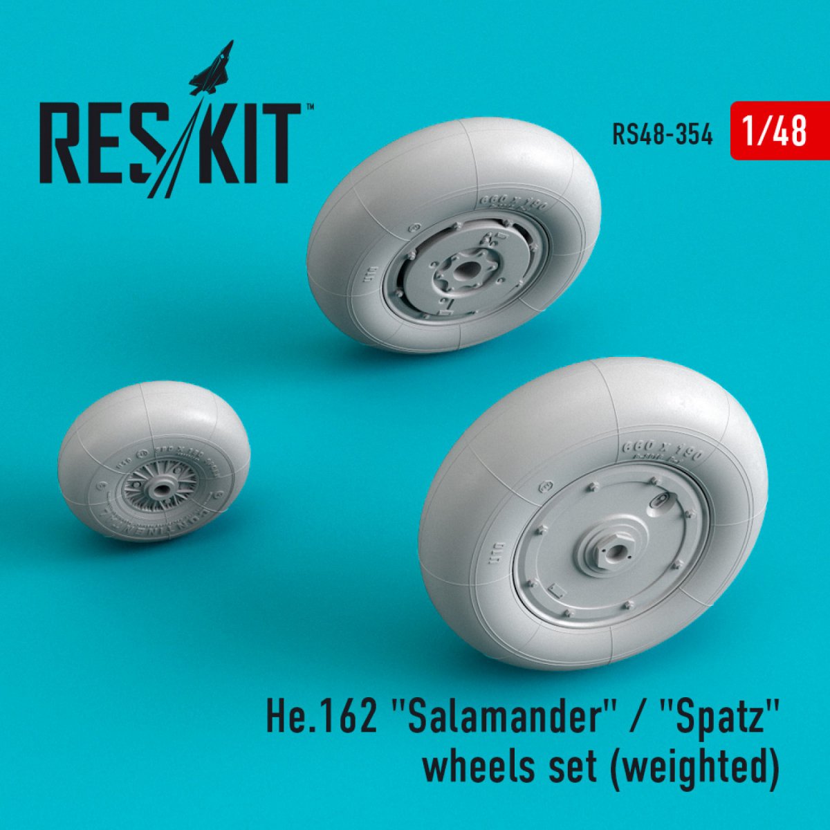 RESKIT RS48-0354 HE.162 "SALAMANDER" / "SPATZ" WHEELS SET (WEIGHTED) 1/48