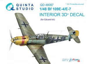 Quinta Studio QD48087 Bf 109E-4/E-7 3D-Printed &amp;amp; colored Interior on decal paper (for Eduard kit) 1/48