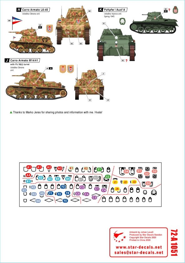 Star Decals 72-A1051 Balkan WW2 # 1. Croatia in WW2. Ustache/Ustacha tanks 1/72 – image 2