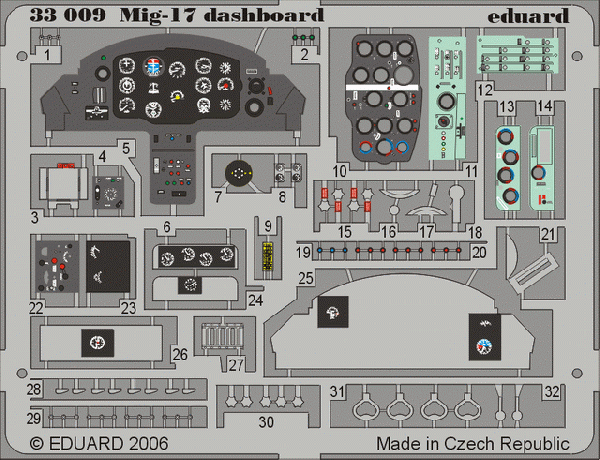 Eduard 33009 MiG-17 tableau de bord TRUMPETER1/32