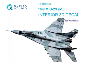 Quinta Studio QD48093 MiG-29 (9-13) 3D-Printed &amp;amp; colored Interior on decal paper (for GWH ) 1/48