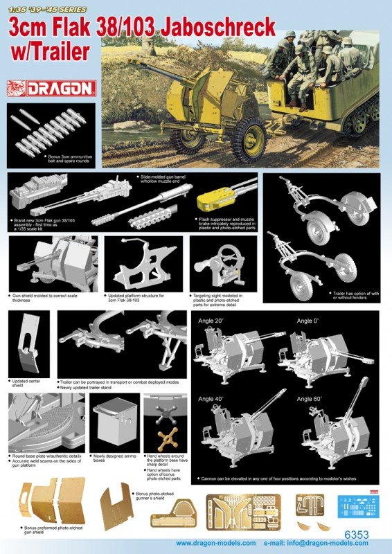 Dragon 6353 3cm Flak 38/103 Jaboschreck w/Trailer 1/35 – zdjęcie 2