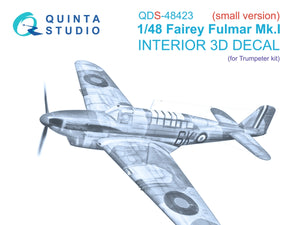 Quinta Studio QDS-48423 Fairey Fulmar Mk.I 3D-Printed &amp;amp; colored Interior on decal paper (Trumpeter) (Small version) 1/48