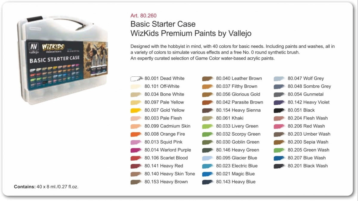 Vallejo 80260 Wizkids Basic Starter Case 40x8ml + brush – image 2