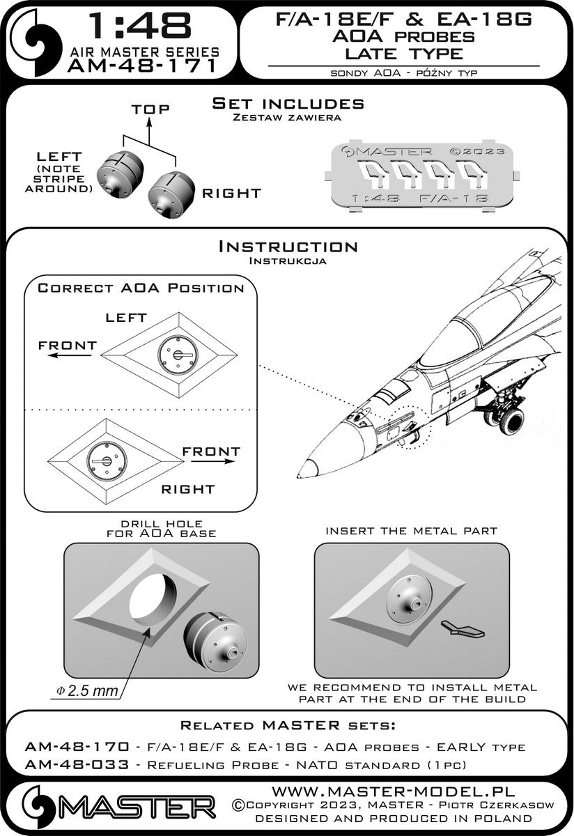 Master AM-48-171 F/A-18E/F Super Hornet &amp;amp; EA-18G Growler - Angle Of Attack probes - LATE type 1/48 – image 2
