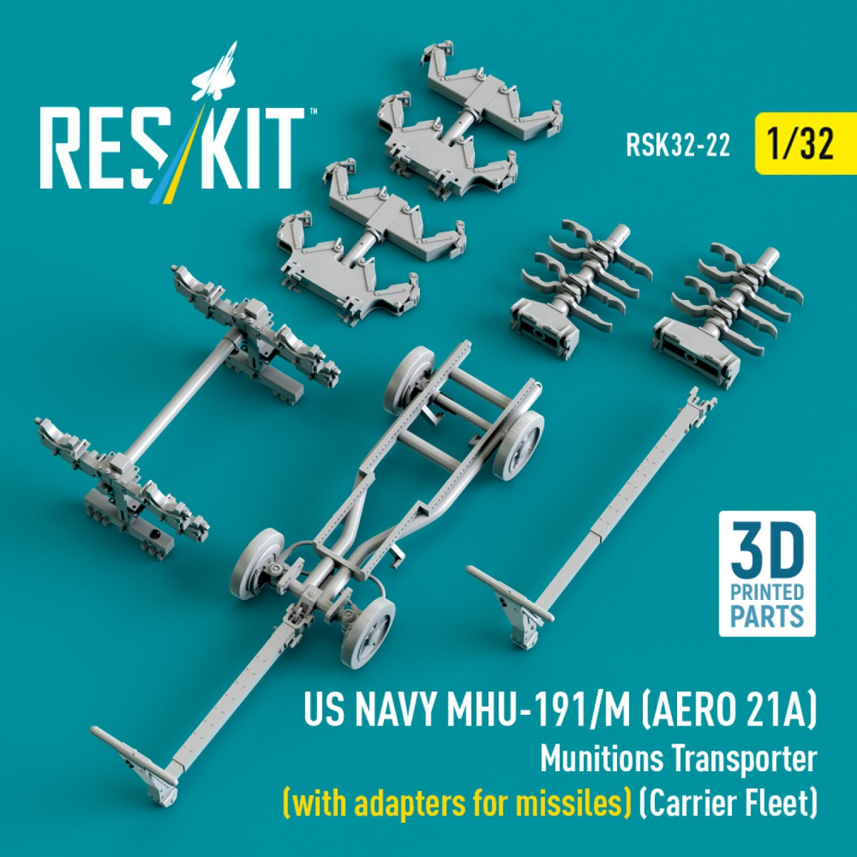 RESKIT RSK32-0022 US NAVY MHU-191/M (AERO 21A) Munitions Transporter (with adapters for bombs) (Carrier Fleet) (3D Printed model kit) 1/32 – imagen 4