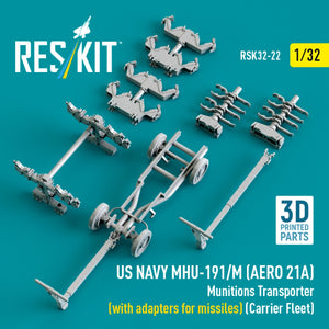 RESKIT RSK32-0022 US NAVY MHU-191/M (AERO 21A) Munitions Transporter (with adapters for bombs) (Carrier Fleet) (3D Printed model kit) 1/32 – imagen 4