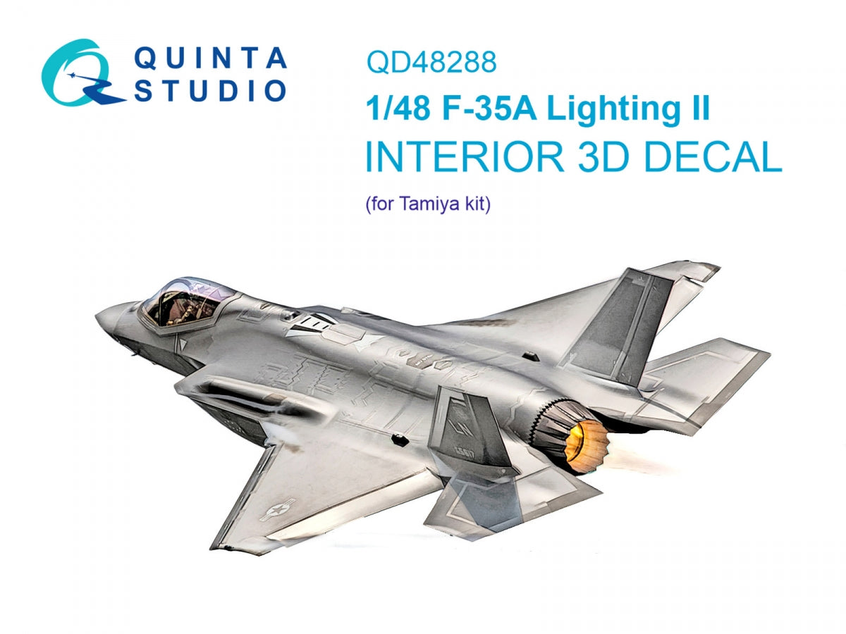 Quinta Studio QD48288 F-35A 3D-Printed &amp;amp; colored Interior on decal paper (Tamiya) 1/48