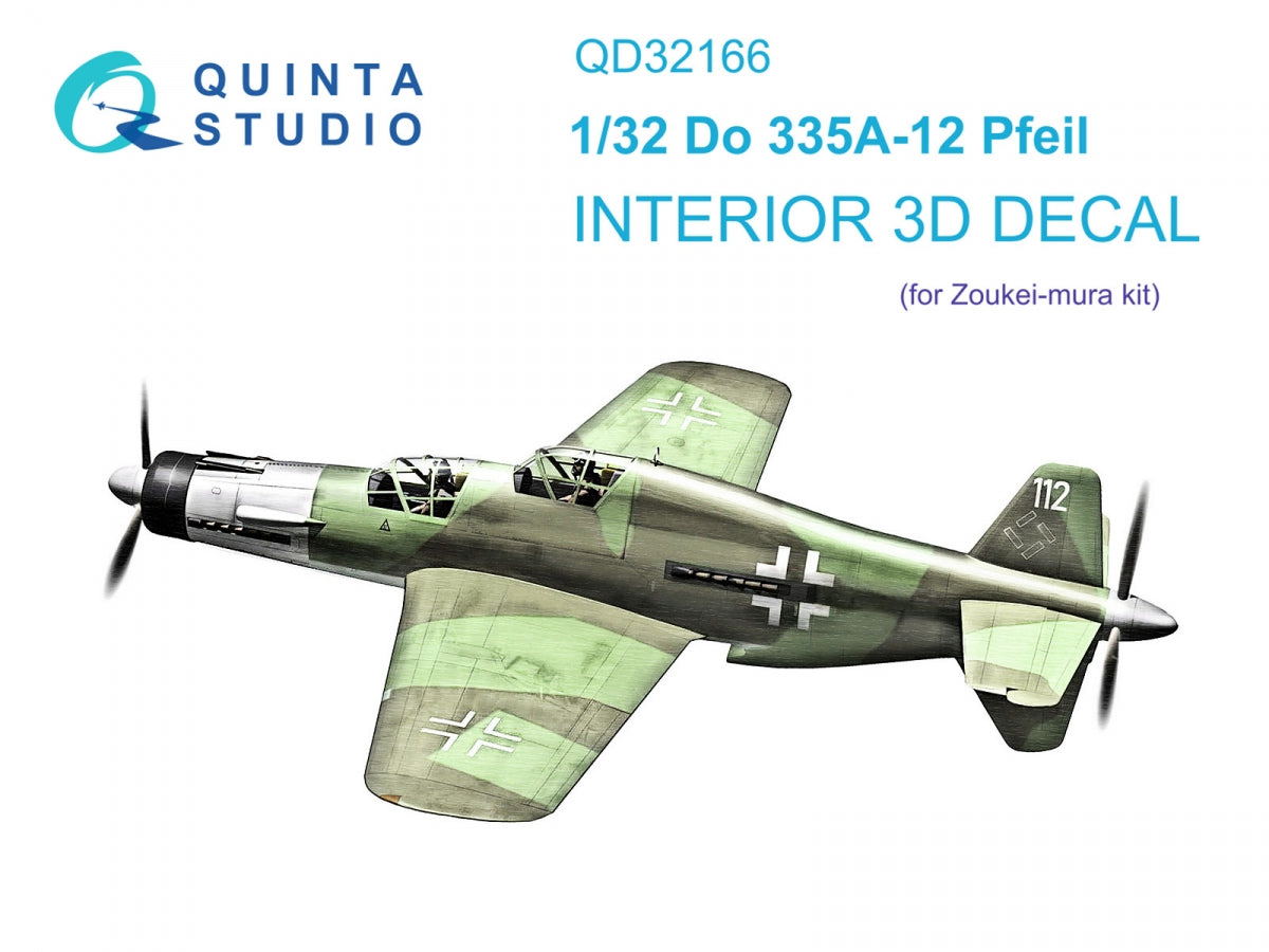Quinta Studio QD32166 Do 335A-12 3D-Printed &amp;amp; colored Interior on decal paper (Zoukei-Mura) 1/32