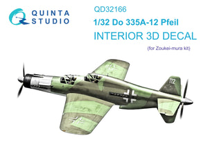 Quinta Studio QD32166 Do 335A-12 3D-Printed &amp;amp; colored Interior on decal paper (Zoukei-Mura) 1/32