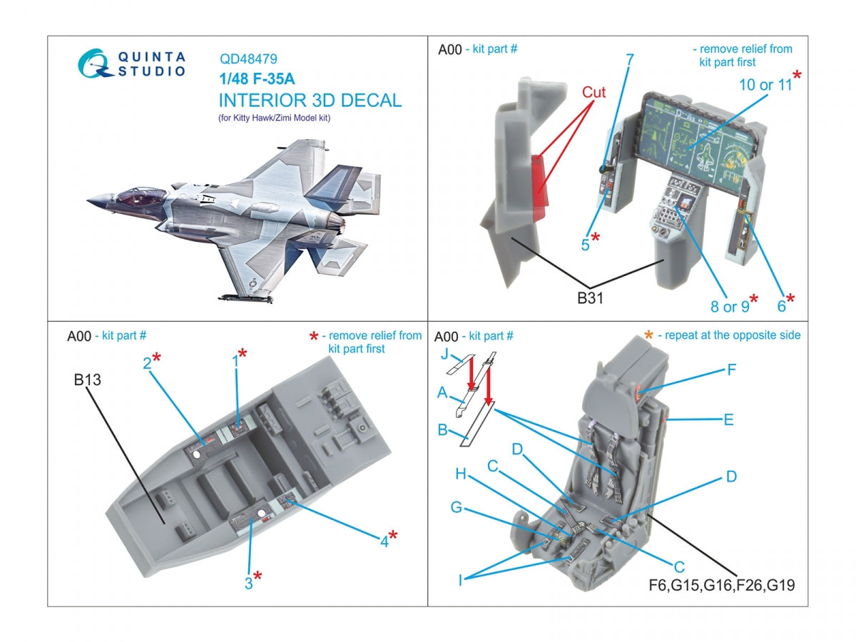 Quinta Studio QD48479 F-35A 3D-Printed &amp;amp; colored Interior on decal paper (Kitty Hawk/Zimi Model) 1/48 – image 2