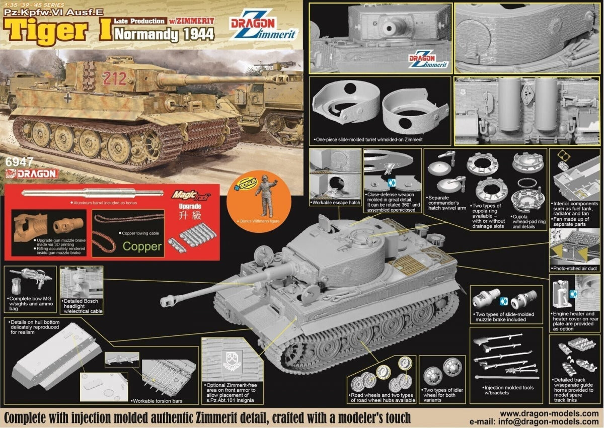 Dragon 6947 Pz.Kpfw.VI Ausf.E Tiger I Late Production w/Zimmerit (Normandy 1944) + Tiger Ace 1/35 – image 2