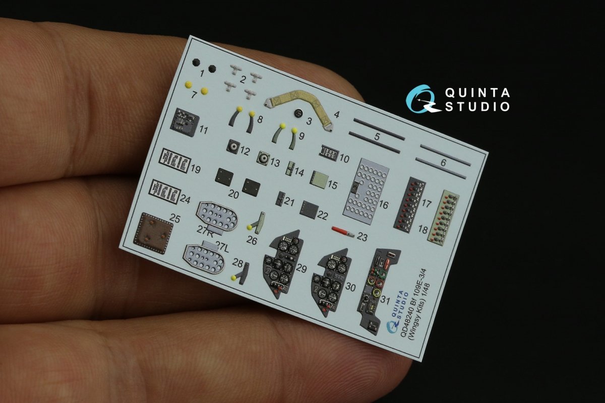 Quinta Studio QD48240 Bf 109E-3/4 3D-Printed &amp;amp; colored Interior on decal paper (Wingsy kits) 1/48 – immagine 9