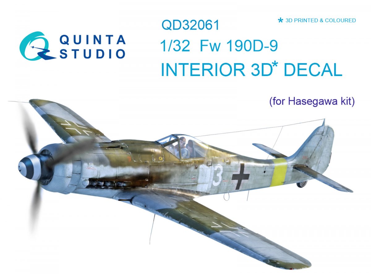 Quinta Studio QD32061 FW 190D-9 3D-Printed &amp;amp; colored Interior on decal paper (for Hasegawa kit) 1/32