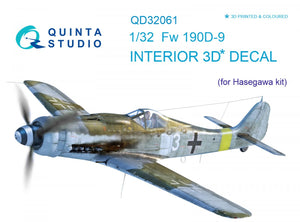 Quinta Studio QD32061 FW 190D-9 3D-Printed &amp;amp; colored Interior on decal paper (for Hasegawa kit) 1/32