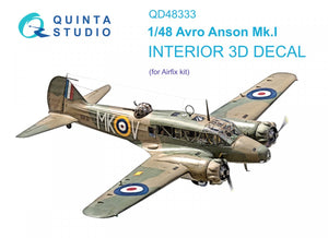 Quinta Studio QD48333 Avro Anson Mk.I 3D-Printed &amp;amp; colored Interior on decal paper (Airfix) 1/48