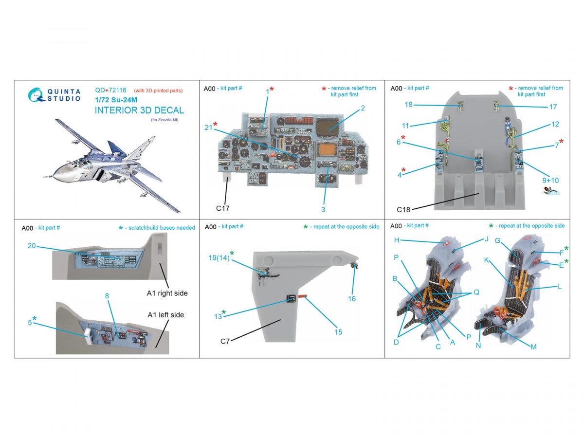 Quinta Studio QD+72116 Su-24M 3D-Printed colored Interior on decal paper (Zvezda) (with 3D-printed resin part) 1/72 – image 11