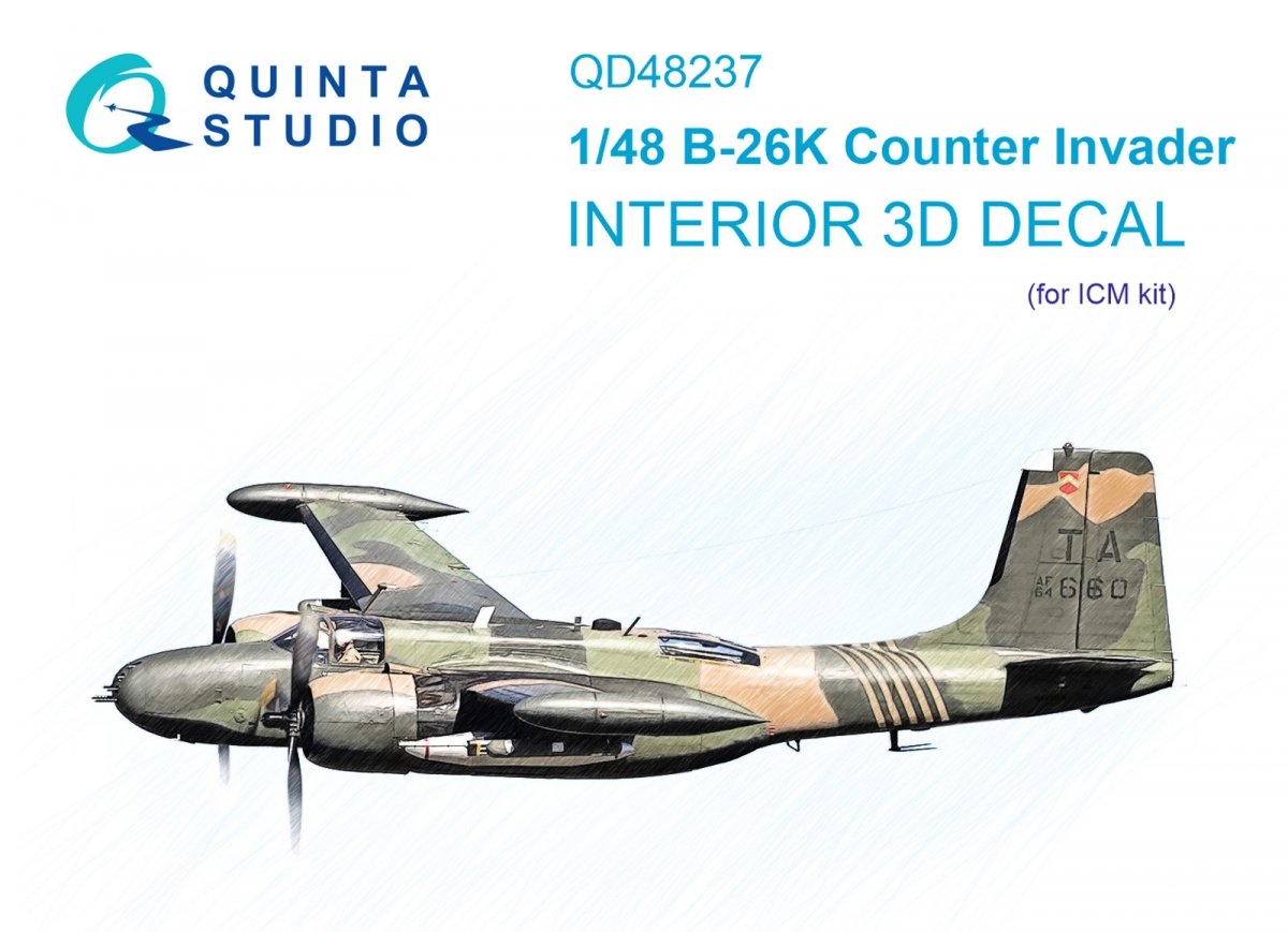 Quinta Studio QD48237 B-26K 3D-Printed &amp; colored Interior on decal paper (ICM) 1/48