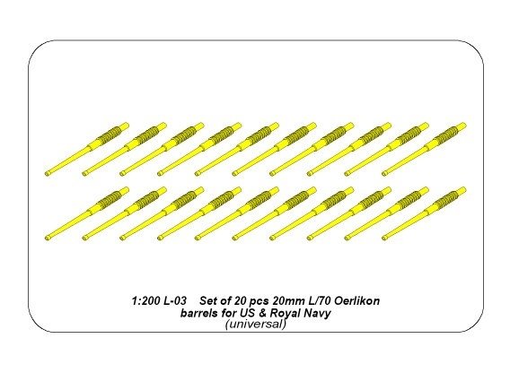 Aber 200L-03 Set of 20 barrels 20 mm L/70 Oerlikon Mk.10 for US ships 1/200 – Bild 4