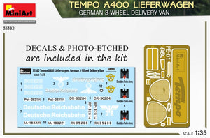MiniArt 35382 TEMPO A400 LIEFERWAGEN. GERMAN 3-WHEEL DELIVERY VAN 1/35 – Bild 2
