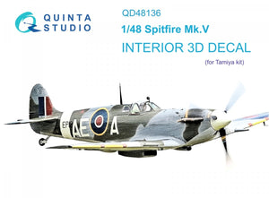 Quinta Studio QD48136 Spitfire Mk.V 3D-Printed &amp;amp; colored Interior on decal paper (Tamiya) 1/48