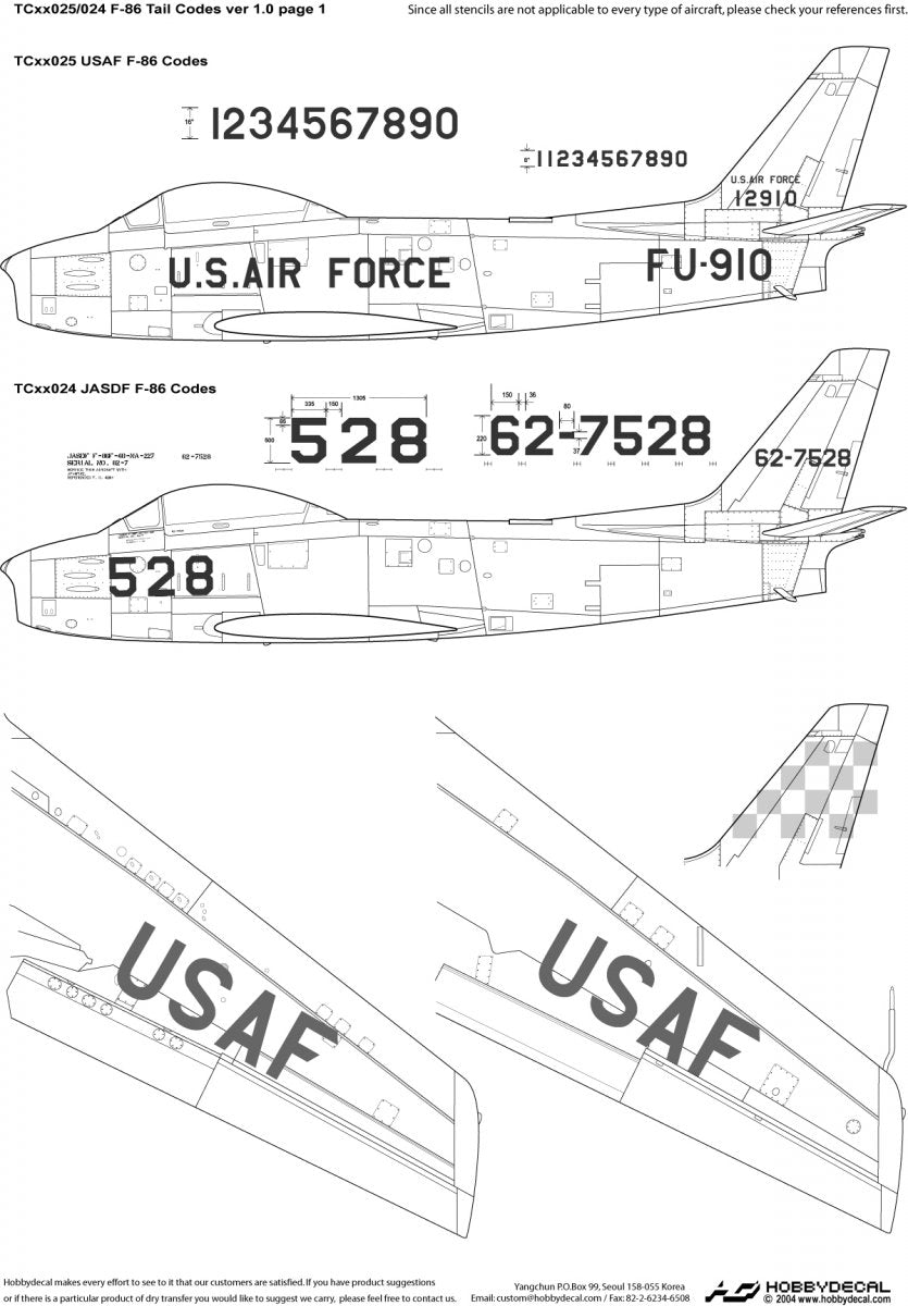 HobbyDecal TC32024V1 JASDF F-86 Tail Codes ver 1 1/32 – Bild 2