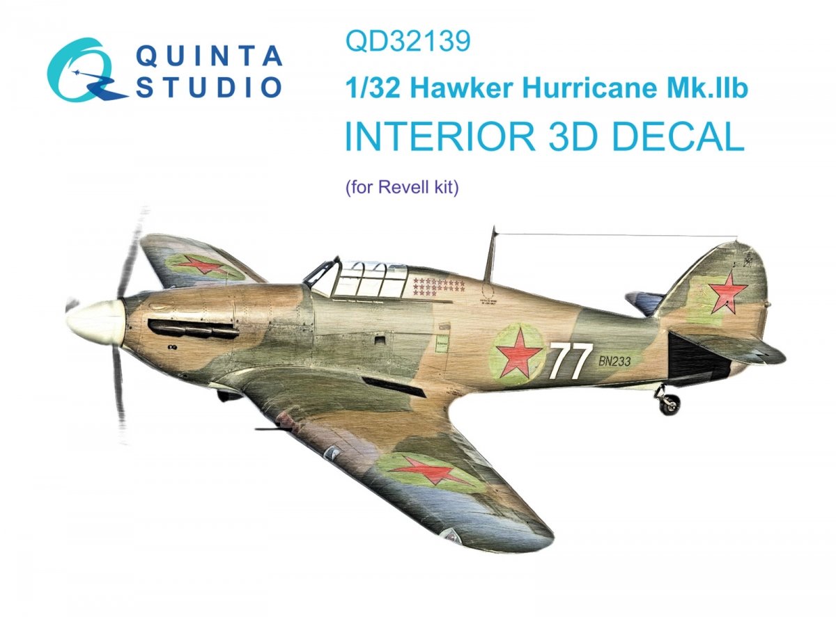 Quinta Studio QD32139 Hawker Hurricane Mk.IIb 3D-Printed &amp;amp; colored Interior on decal paper (Revell) 1/32