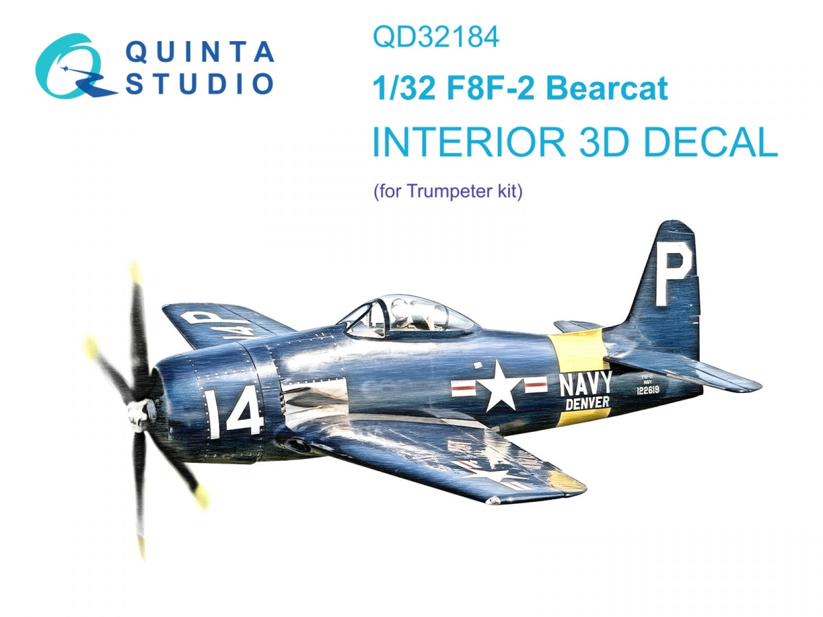 Quinta Studio QD32184 F8F-2 Bearcat 3D-Printed colored Interior on decal paper (Trumpeter) 1/32