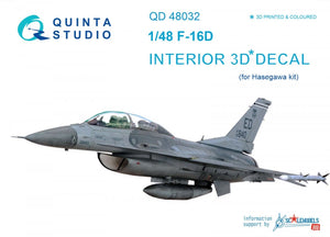 Quinta Studio QD48032 F-16D 3D-Printed &amp;amp; colored Interior on decal paper (for Hasegawa kit) 1/48